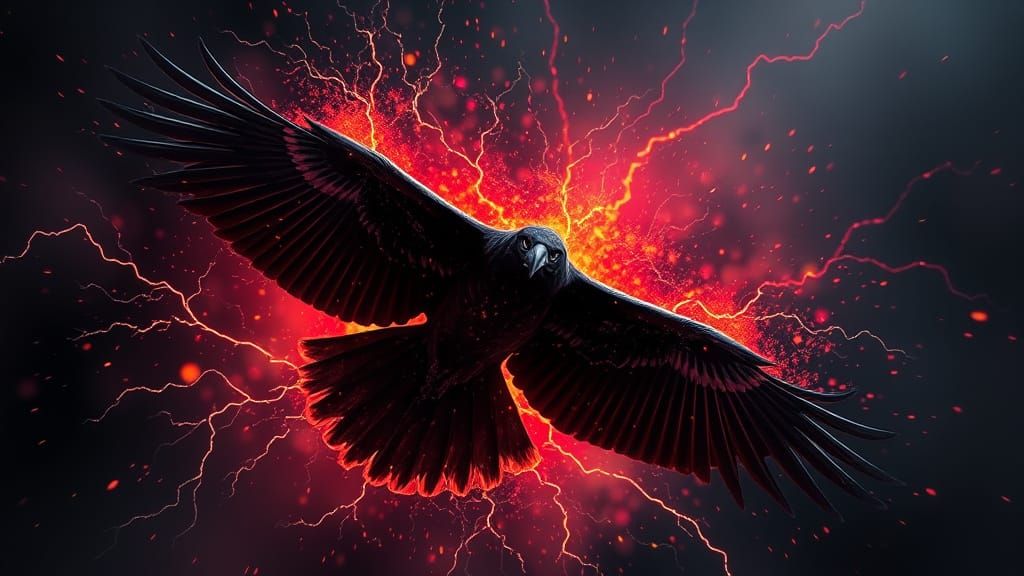 Energetic Raven in Flight with Electric Glow