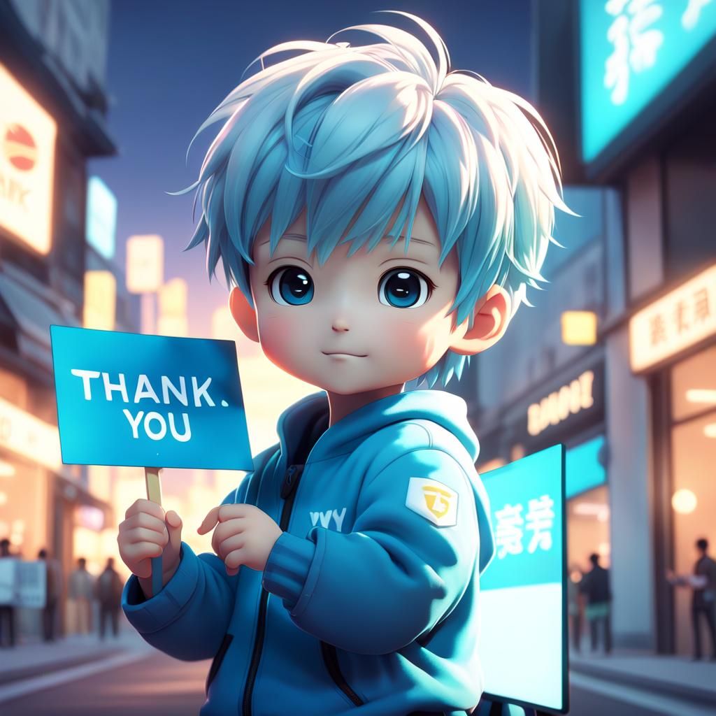 Baby Boy Holding Thank You Sign in 3D Anime Art