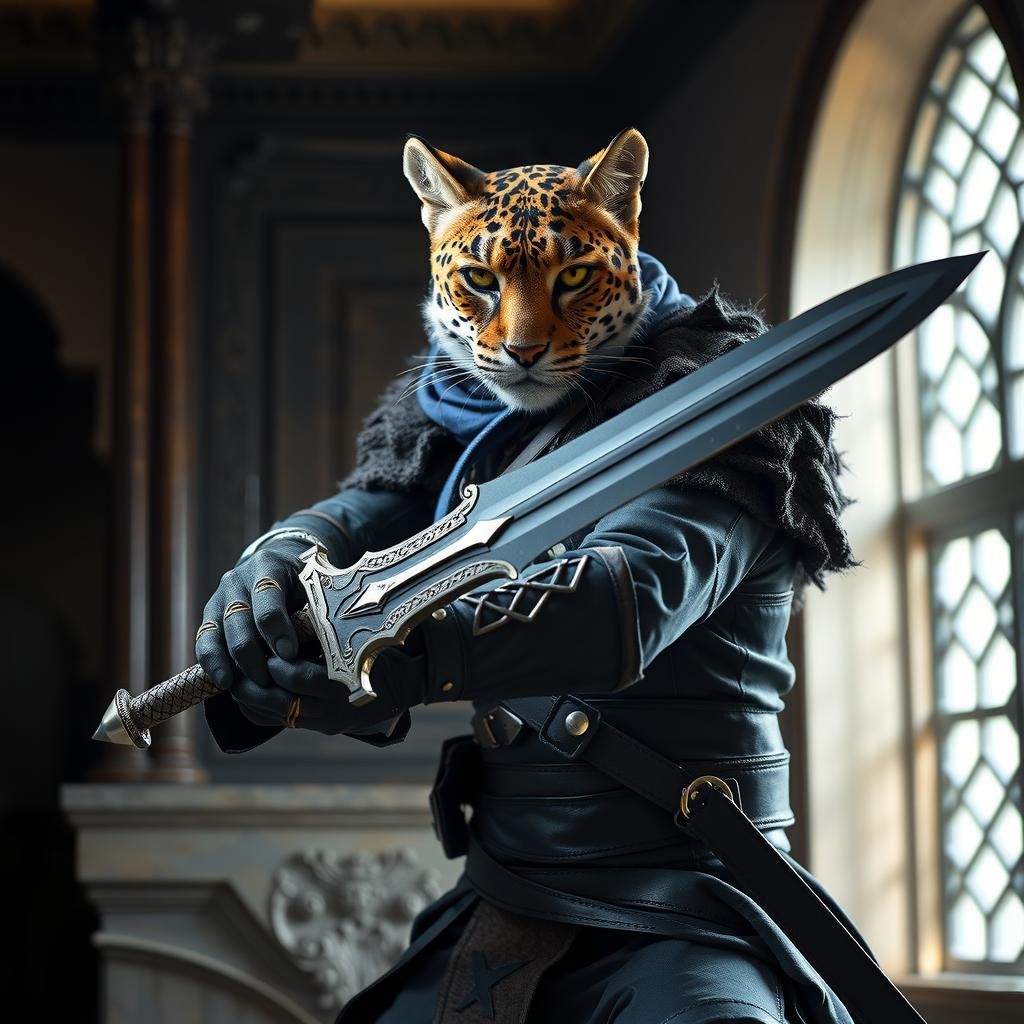 Wild Cat Cosplaying Game of Thrones with Sword
