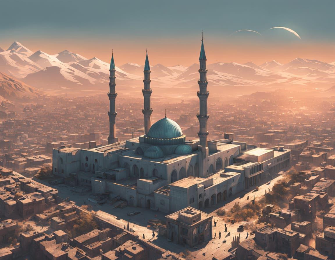 Futuristic Damascus Cityscape with Holographic Displays