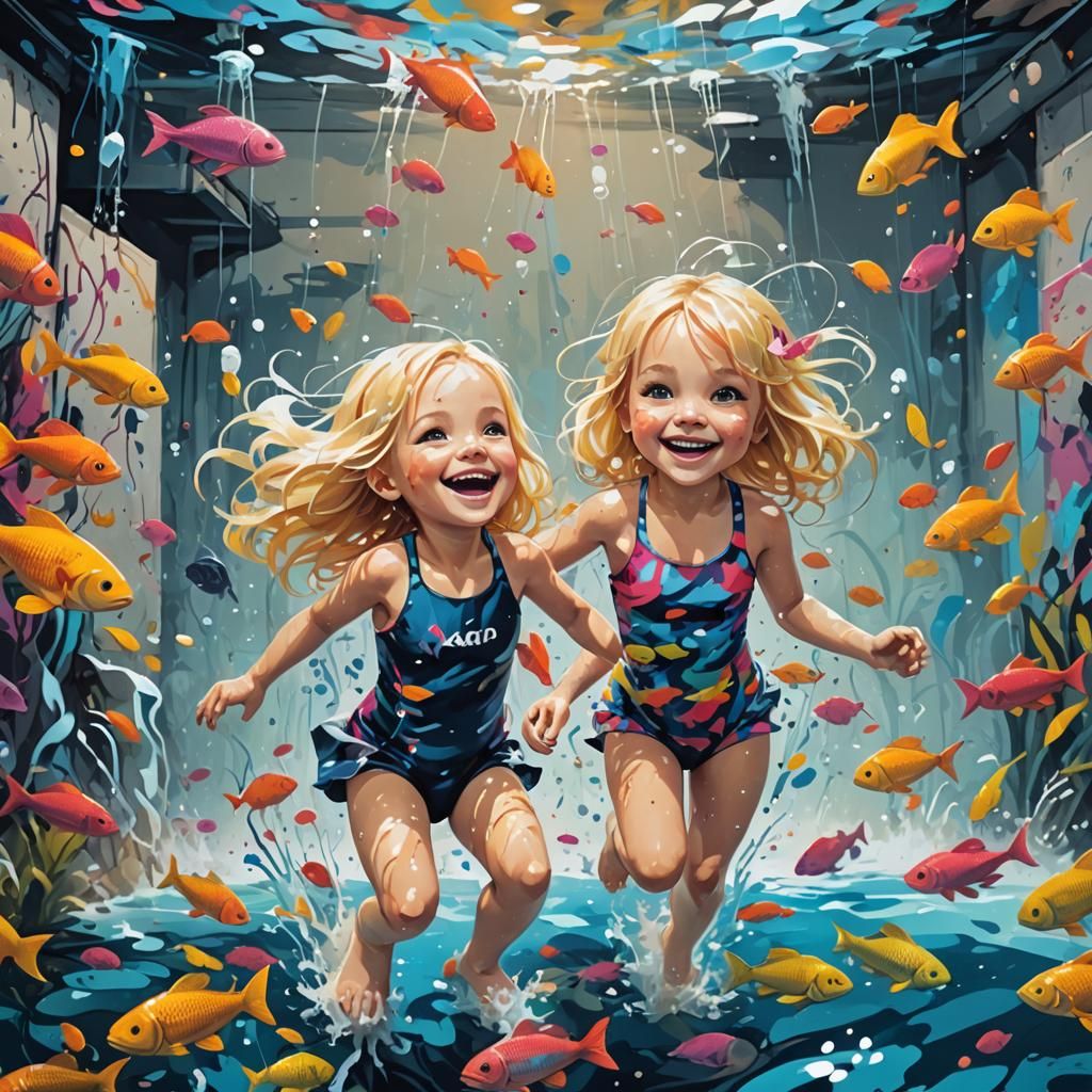 Underwater Blonde Girl in Graffiti Splash Art Style