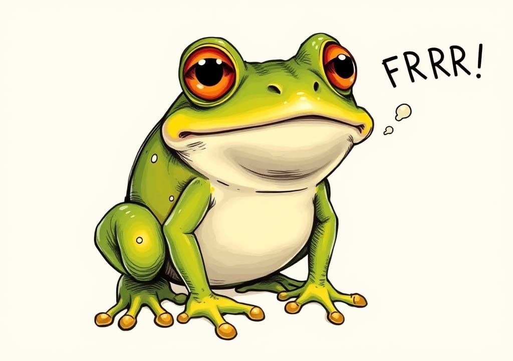 Funny Farting Frog Caricature with Intricate Details