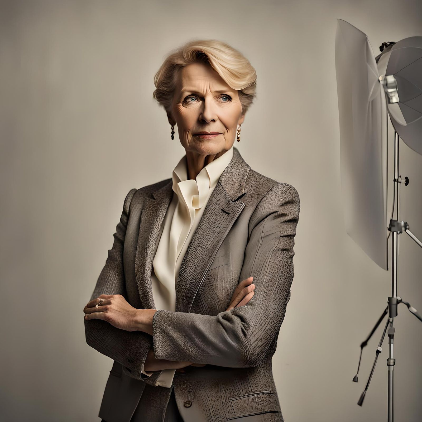 Elegant Woman in Photo Studio, Detailed Digital Painting