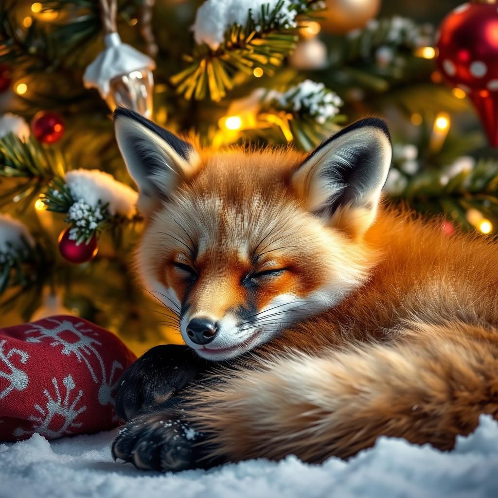 Fox Cub Dreaming of Christmas Snow