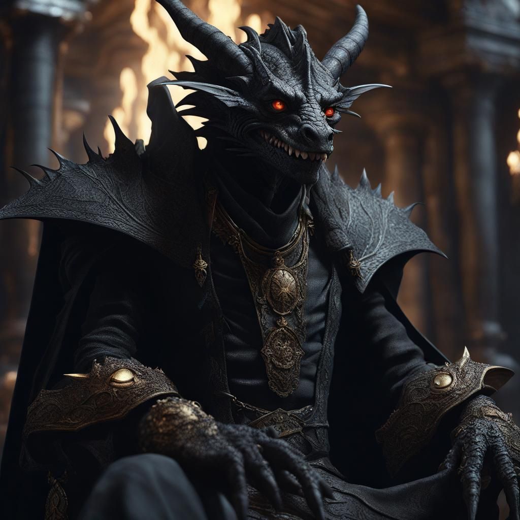 Dramatic Black Dragon Goblin of Arcane Magic