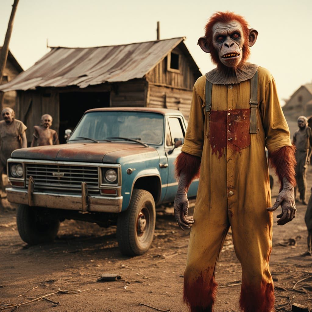 Zombie Clown Monkey and Sharecroppers in Vintage Style