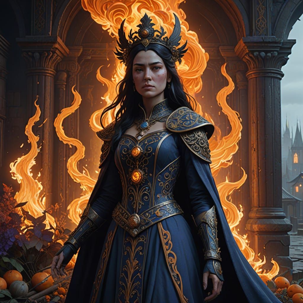 Regal Fantasy Queen with Burning Crown