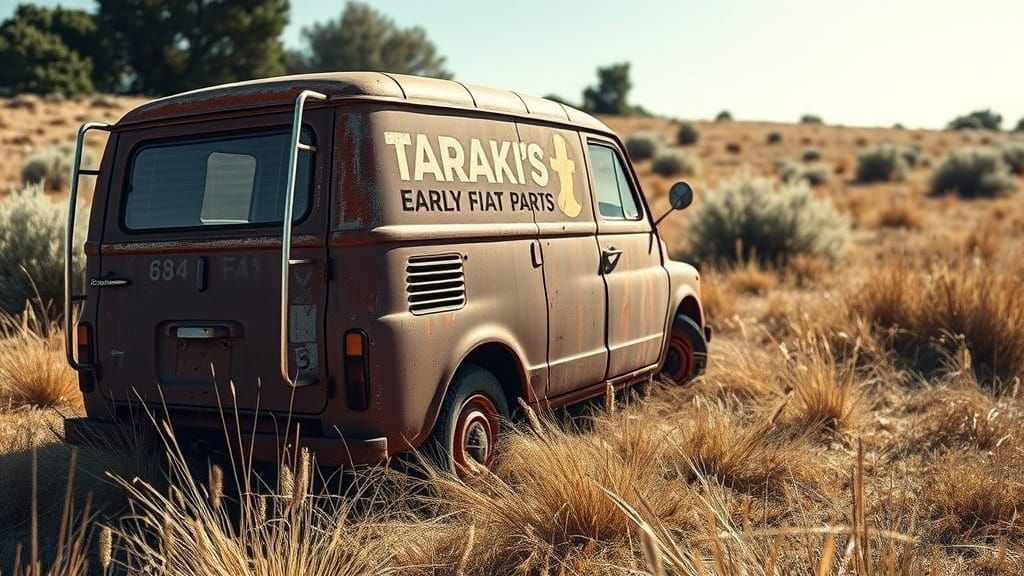 Dilapidated Vintage FIAT Van in Field, Documentary Style