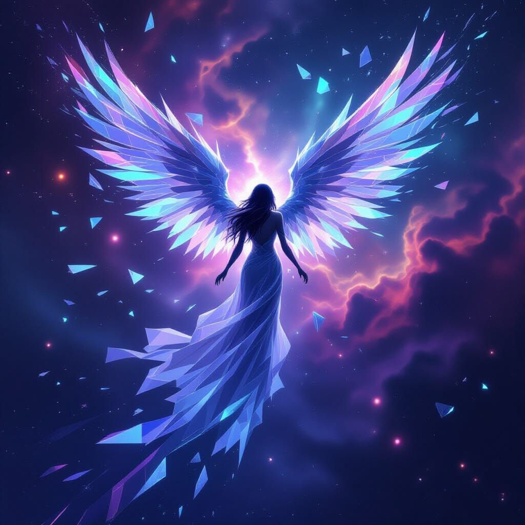 Celestial Angel Descends Through Cosmic Nebula in Surreal Di...
