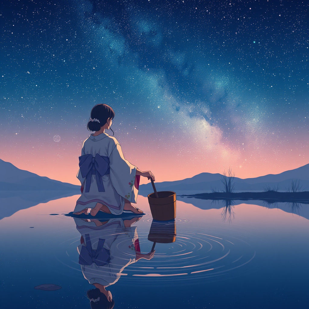 Starry Lake: Serene Anime-Style Night Scene