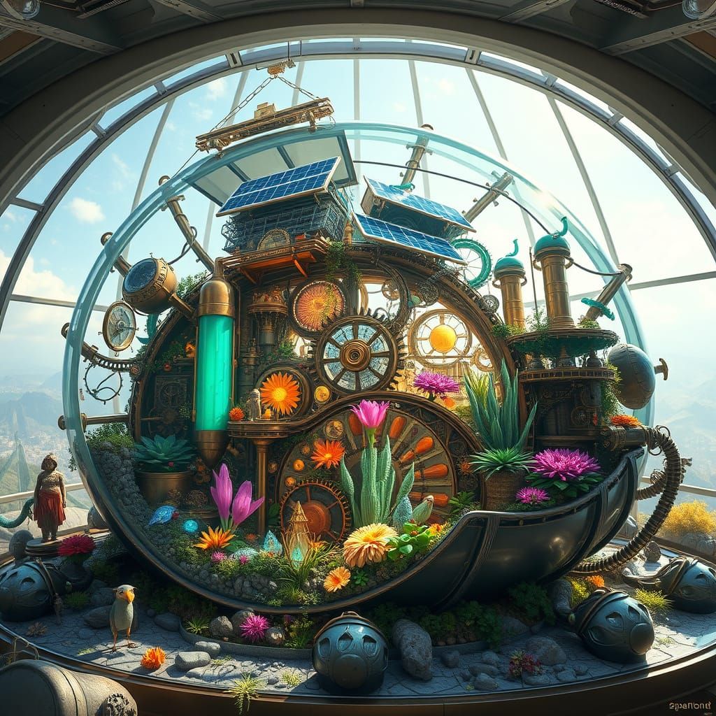 Steampunk Nautilus Terrarium with Bioluminescent Ecosystem