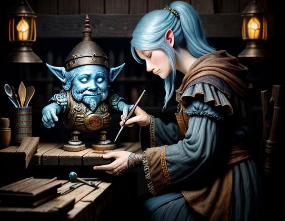 Gnome Repairs Automaton: A Dark Fantasy Digital Painting