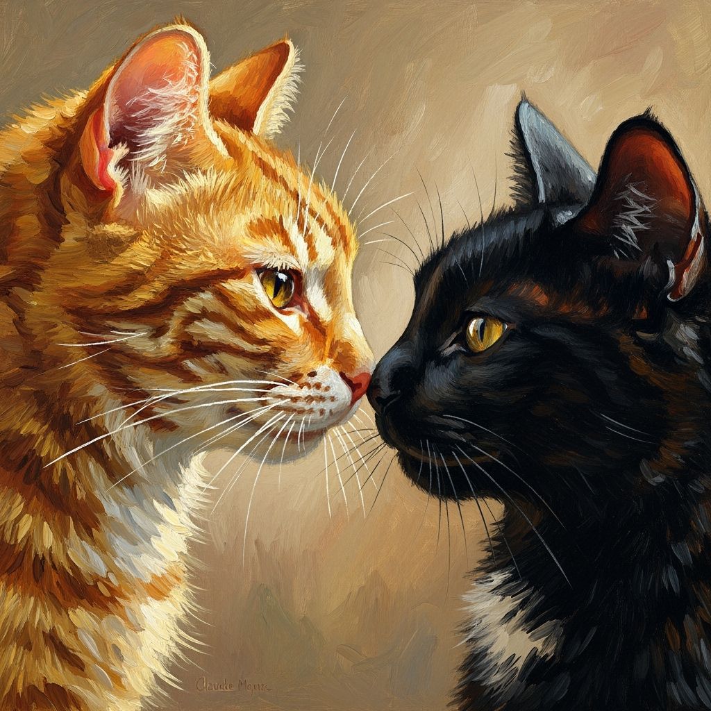 Impressionist Painting of Two Cats Nuzzling