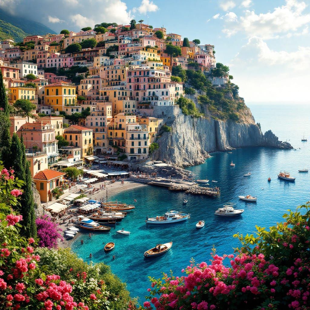 Positano Village Summer View in Golden Light