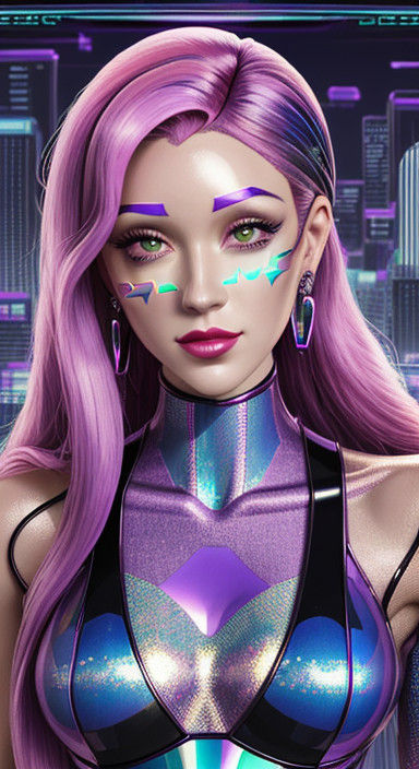 Cyberpunk Daphne Blake in Holographic Vaporwave Art Deco Cit...