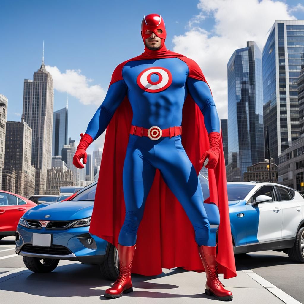 Superhero in Blue Lycra Bodysuit, Gouache Comic Art