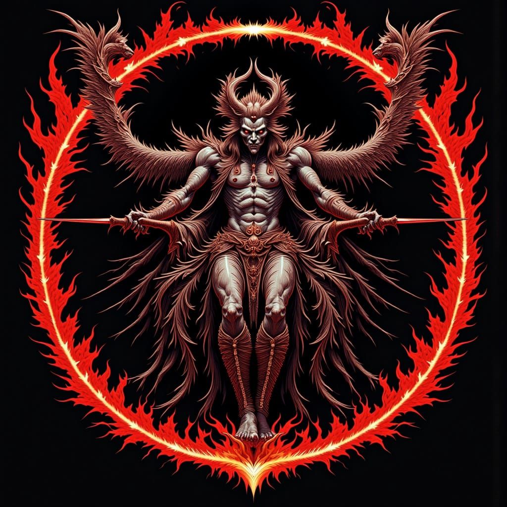 Hell Demon Bat Emerging From Flames