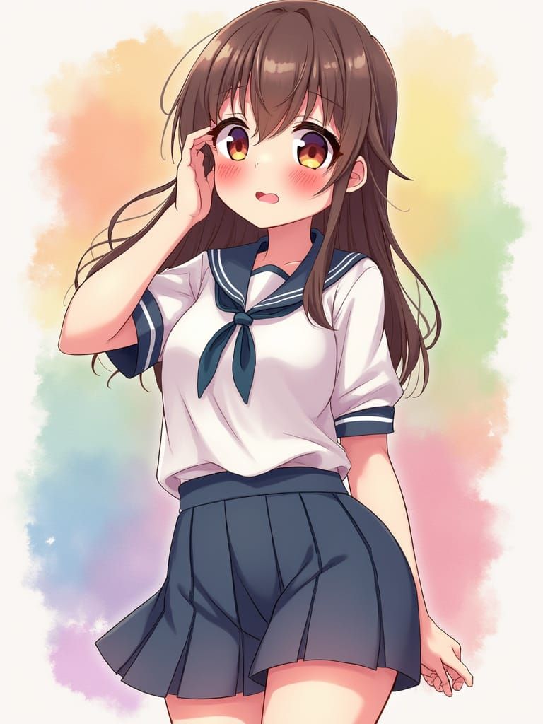 Chubby Anime Schoolgirl with Bright Red Blush