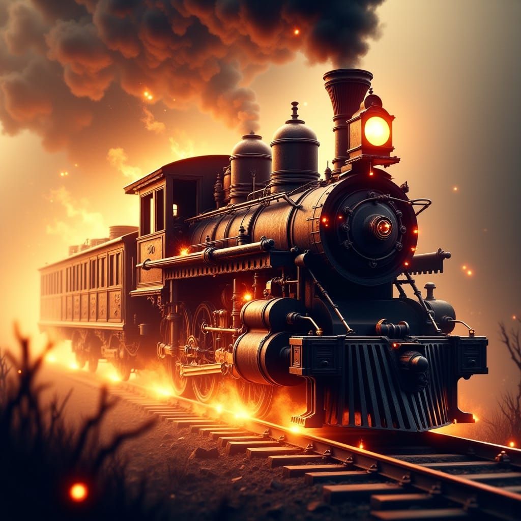 Majestic Clockpunk Locomotive Bursts into Flames on Railway ...