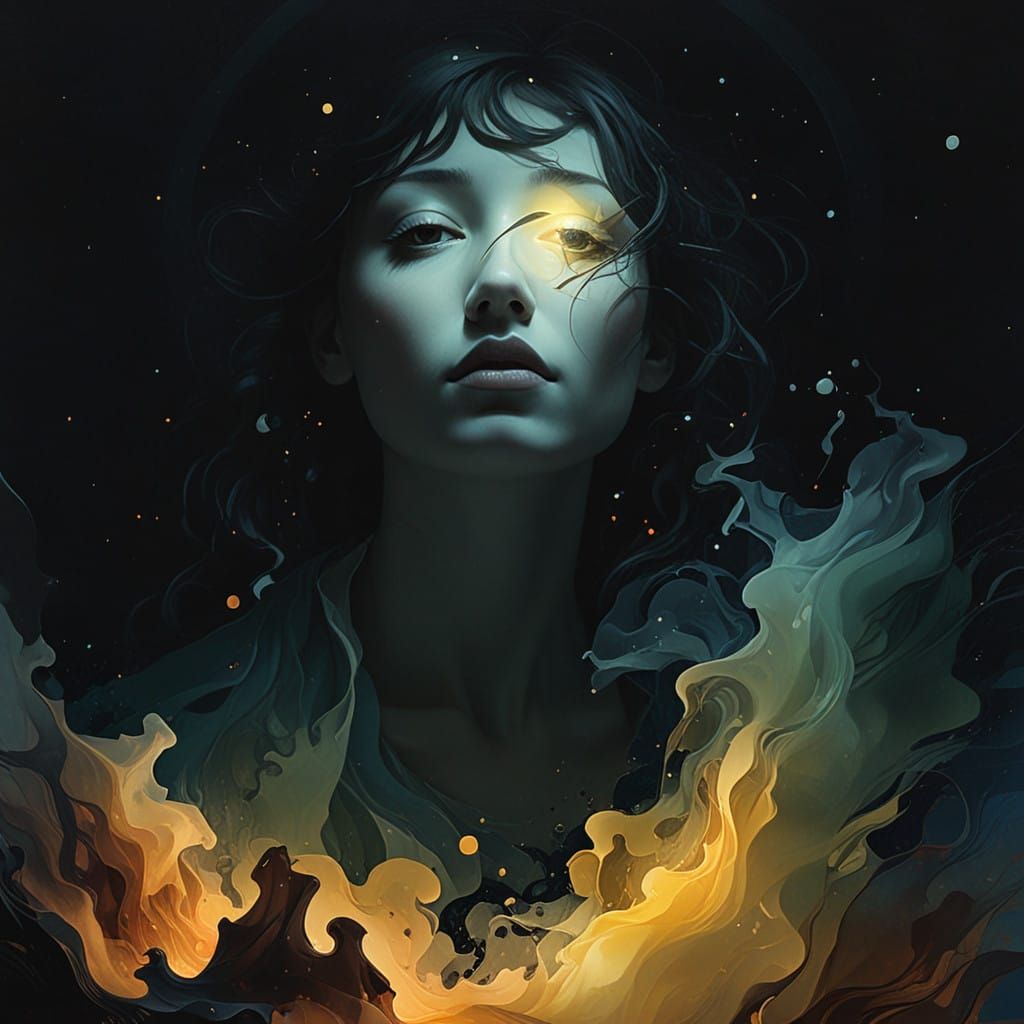 Enchanted Nighttime Portrait in Layered Composition