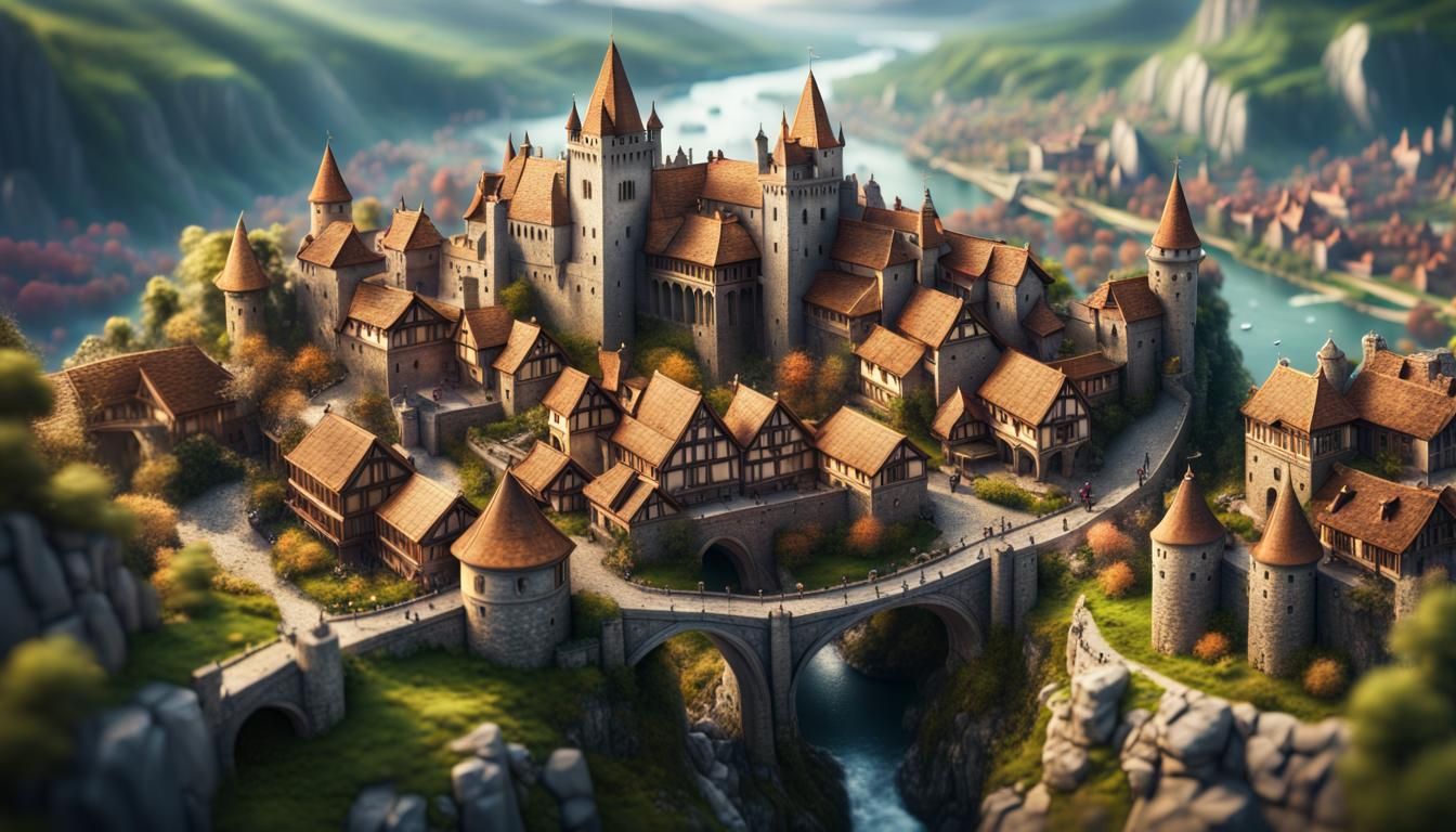 Epic Fantasy Capital Village with Grand Castle
