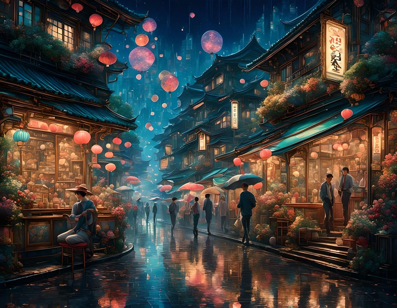 Dreamy Neon Tokyo Rainy Night Scene