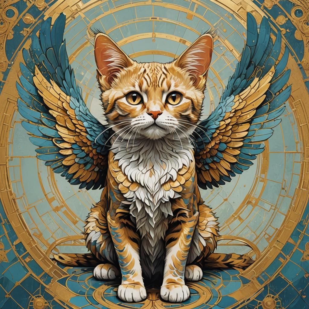 Angelic Cat: Pop Art Digital Illustration