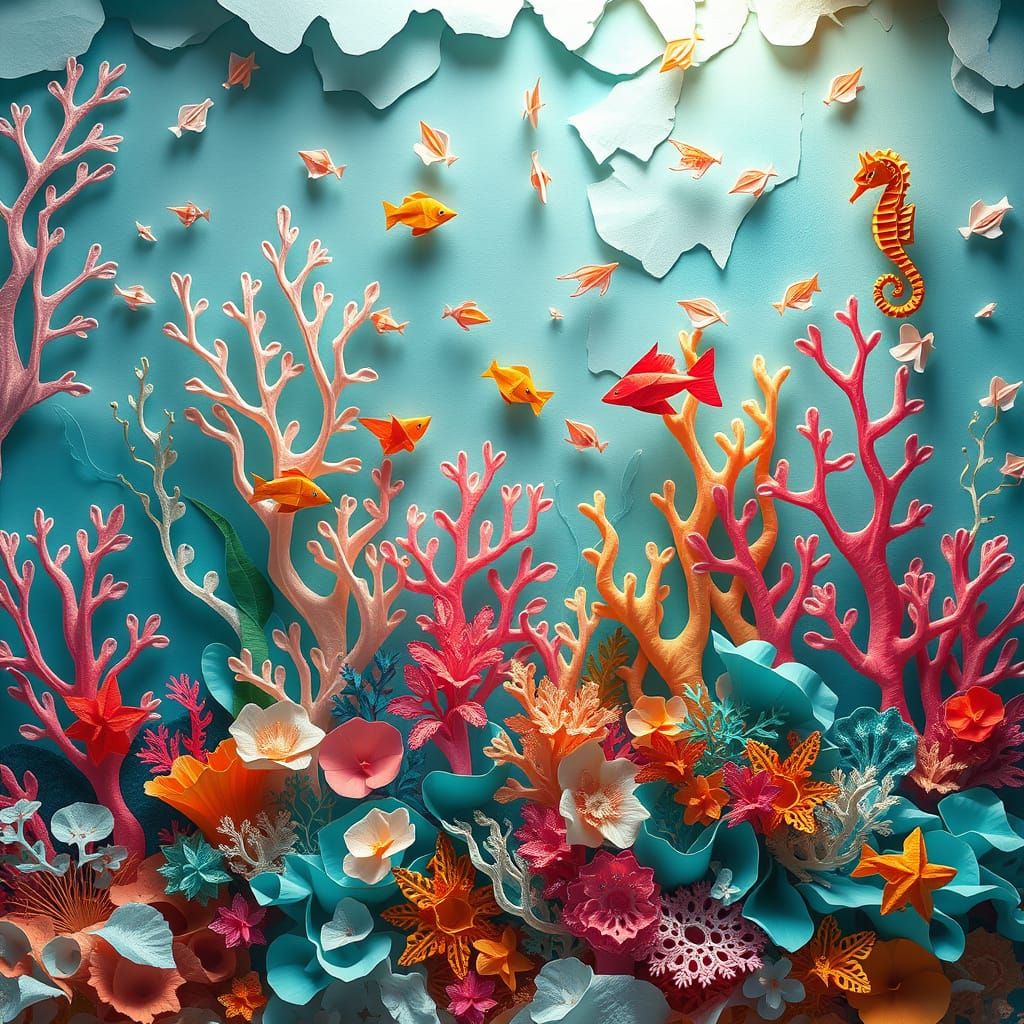Vibrant Paper Art Coral Reef with Origami Fish