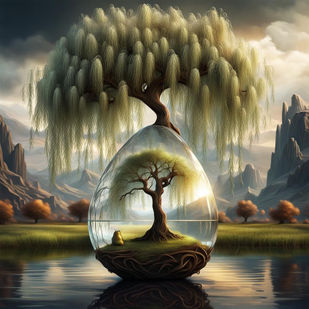 Crystal Pear with Willow Tree: Digital Matte Painting