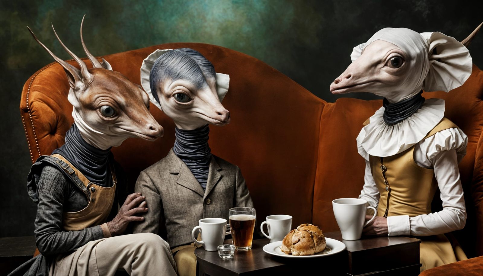 Exotic Alien Celebration in Surreal Restaurant