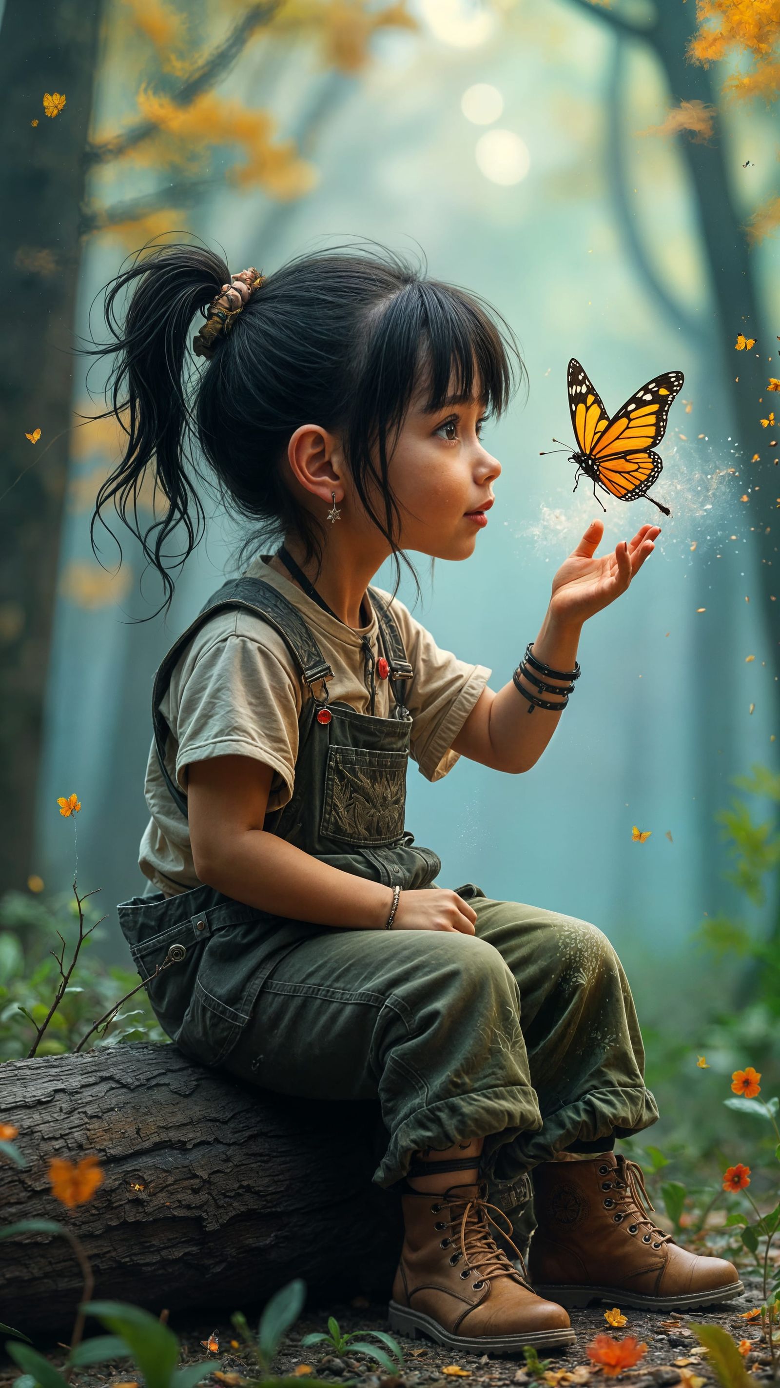 Whimsical Girl in Magical Forest: Digital Graffiti Art