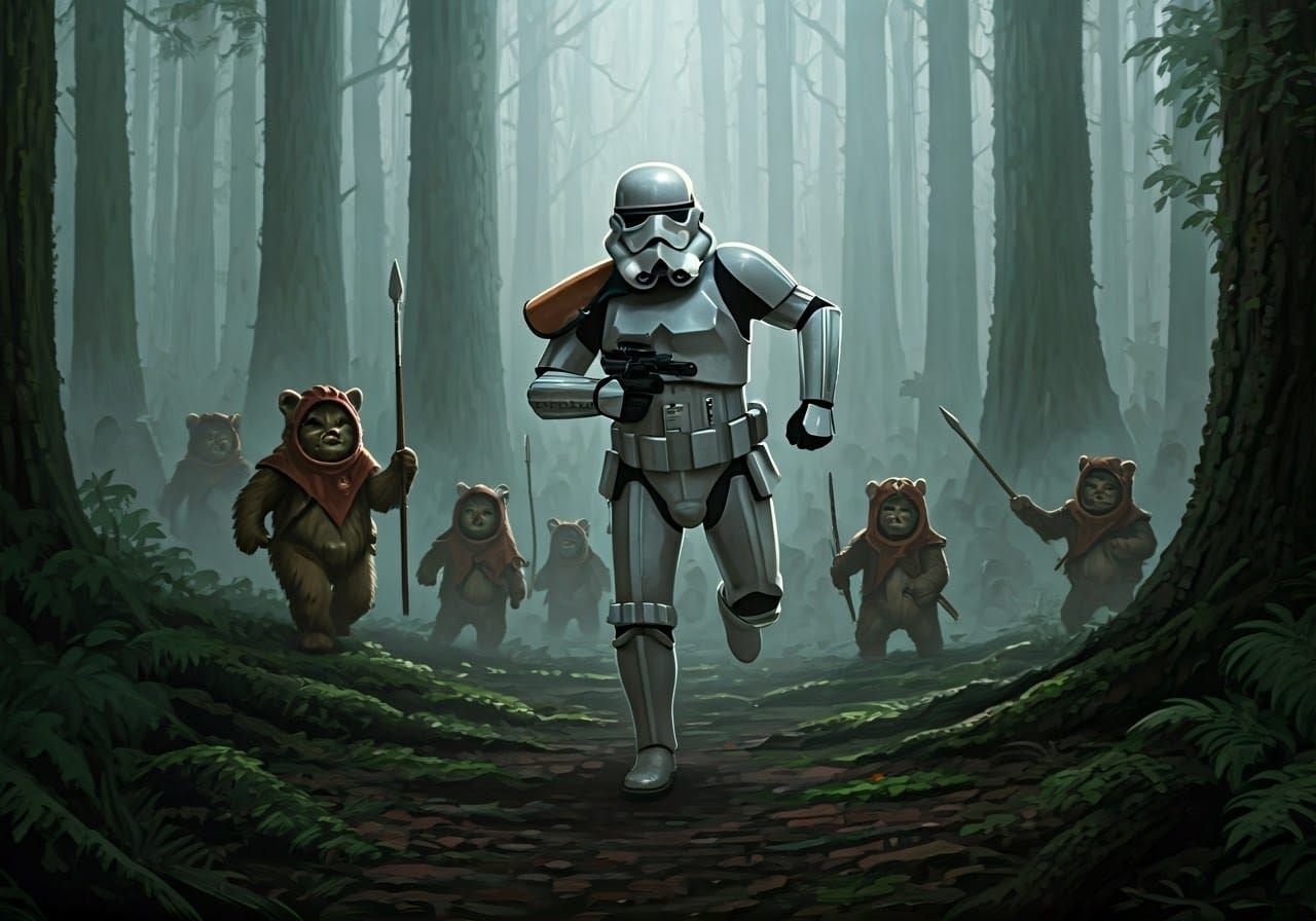 Stormtrooper's Desperate Escape from Ewoks on Endor