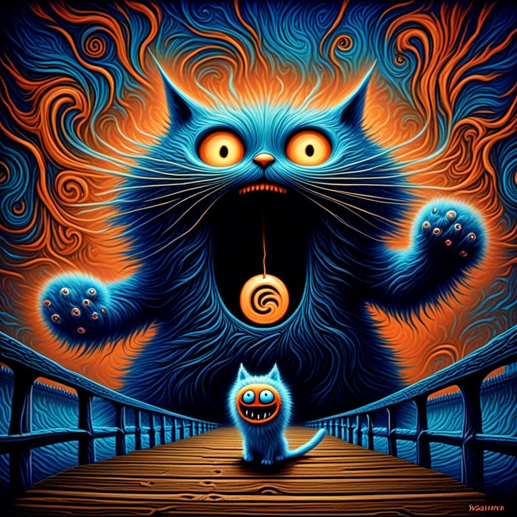 Anthropomorphic Cat's Silent Scream: A Maximalist Vision