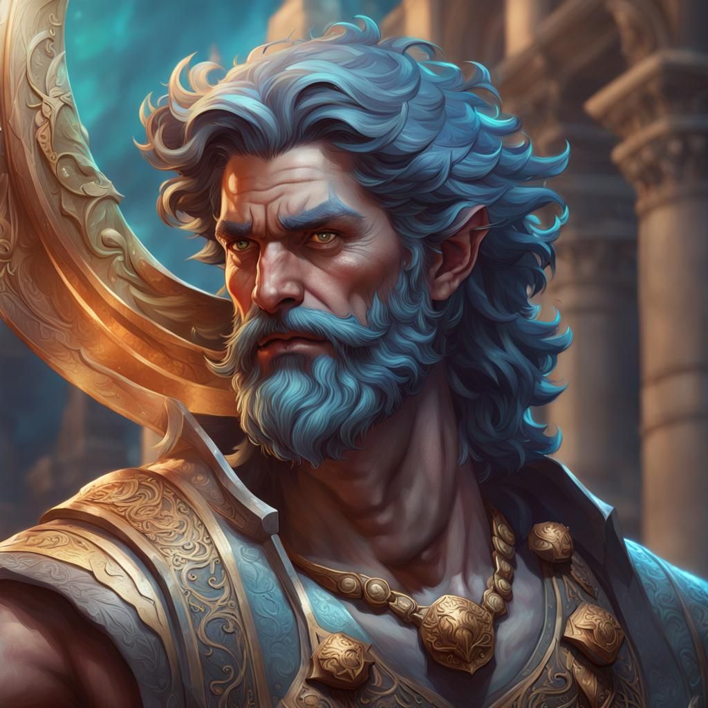 Detailed Portrait of Male Triton Bard in Digital Art Style