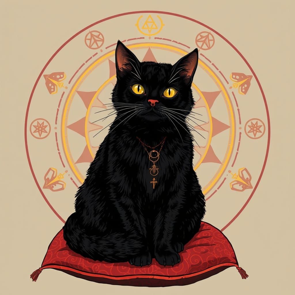 Mystical Black Cat with Shimmering Fur