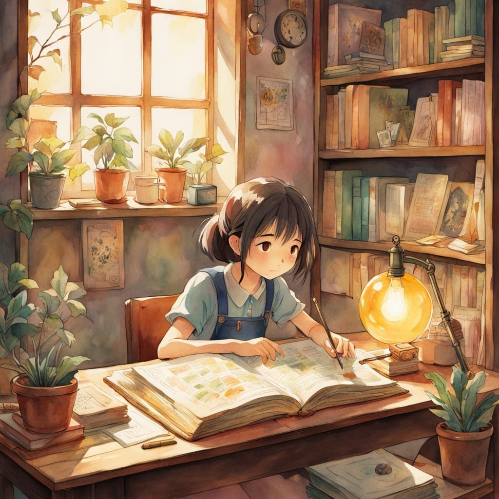 Cozy Study Nook in Ghibli-Inspired Anime Style