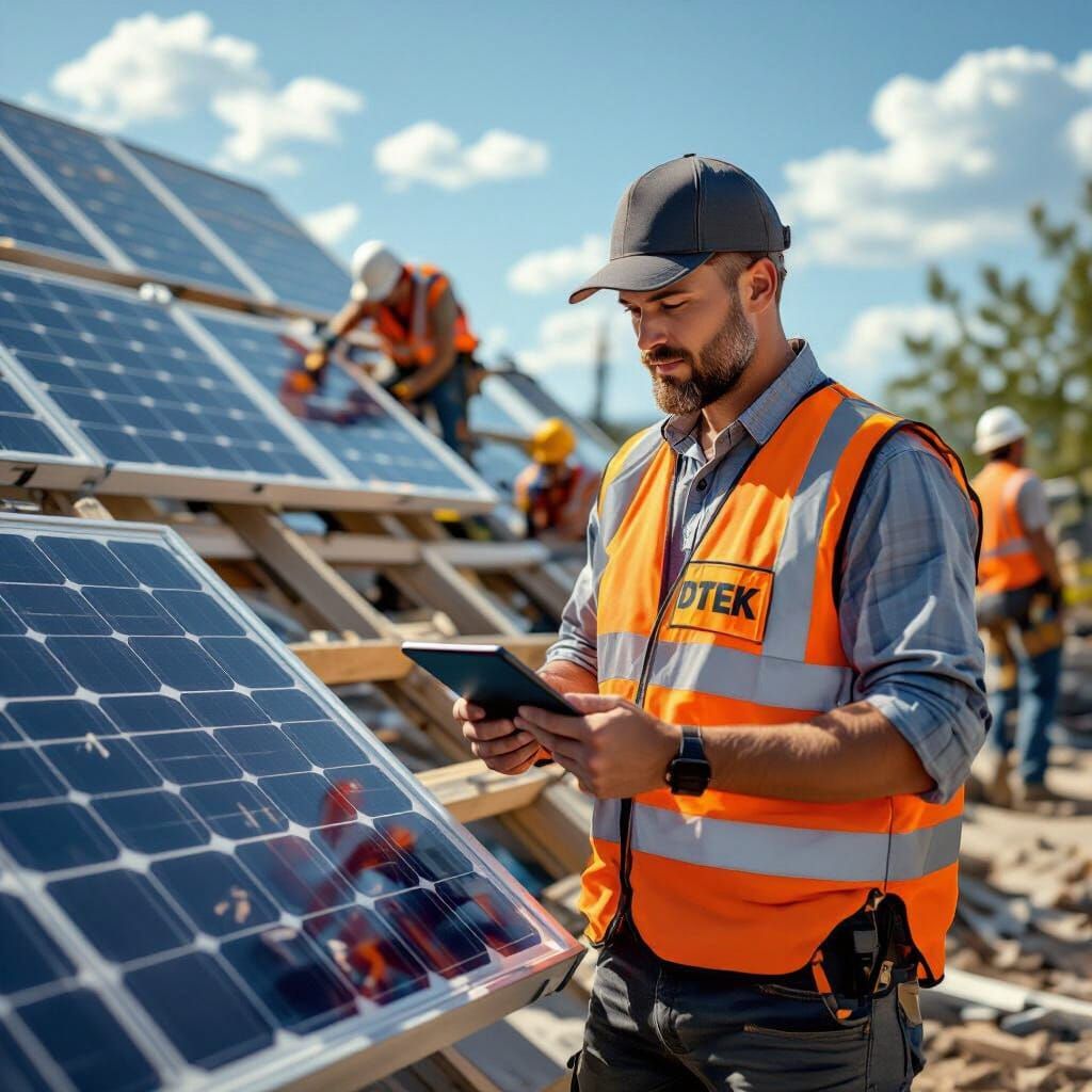 Electrician Manager Oversees Solar Panel Replacement Project
