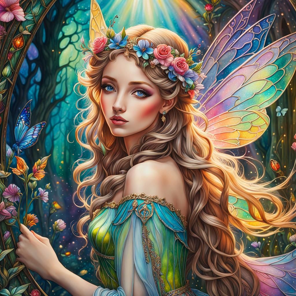 Stained Glass Fairy in Whimsical Wonderland