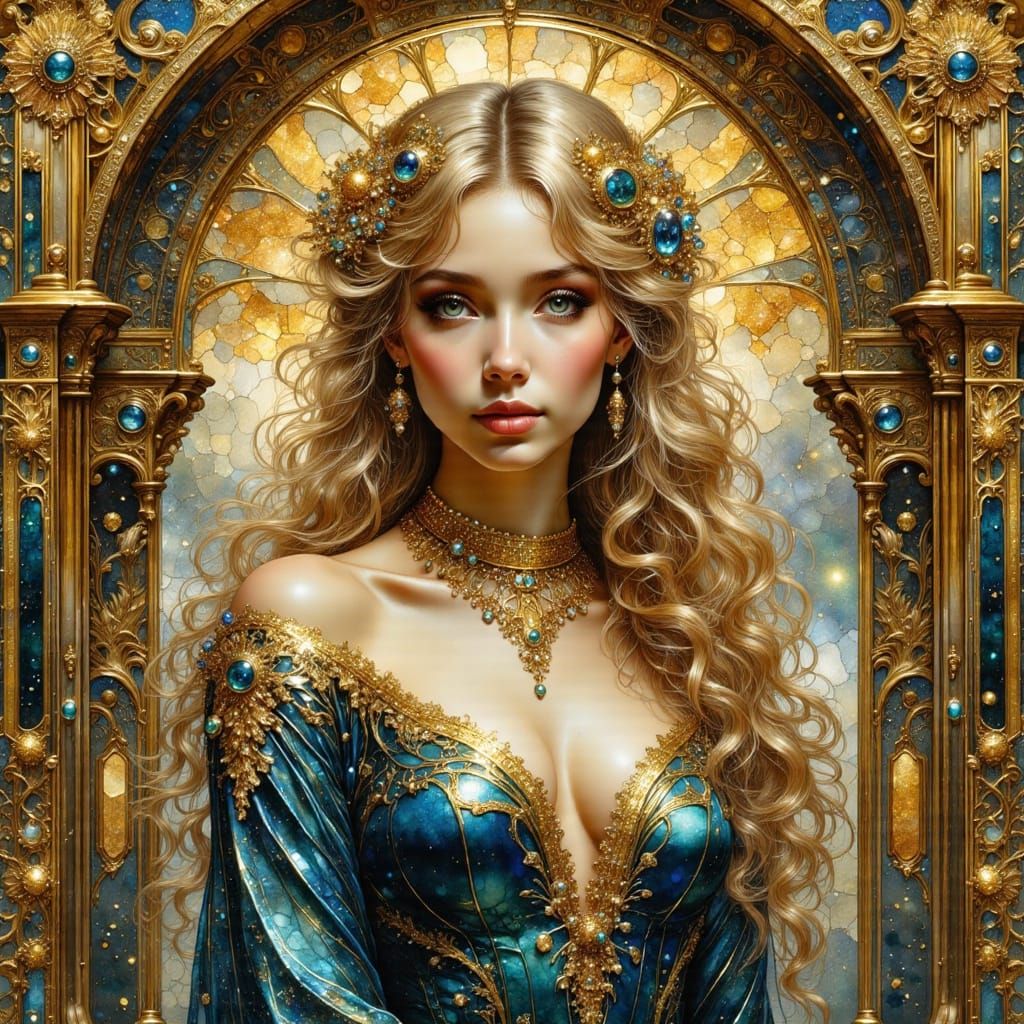 Gothic Beauty in Blue with Gold Accents