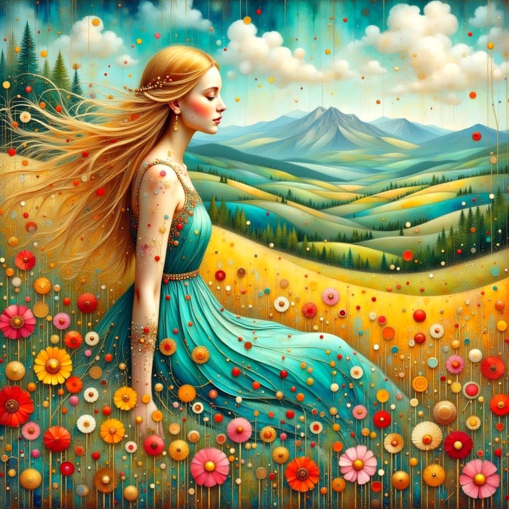 Whimsical Scene of Earthly Delights in Vibrant Colors