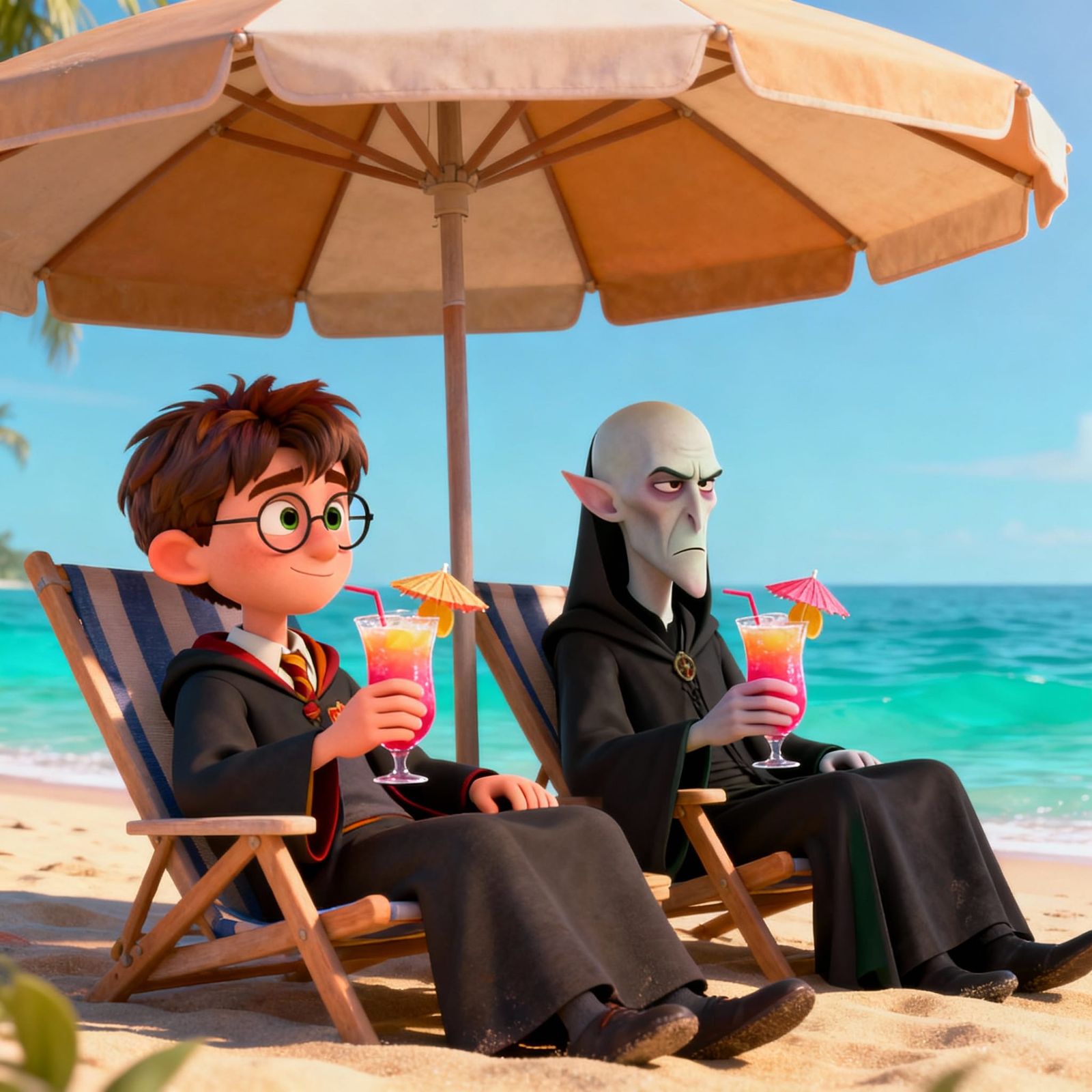 Pixar Style Harry Potter & Voldemort Beach Vacation