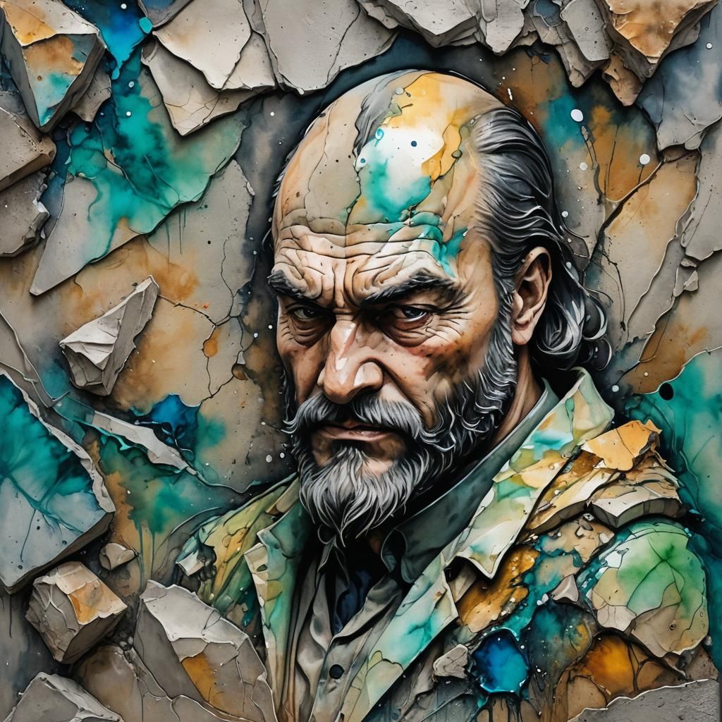 General's Watercolor Triumph Over Mountain, Surreal Art