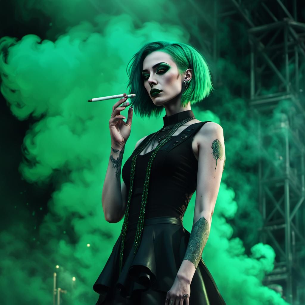 Gothic Girl at Concert in Dark Romanticism Style