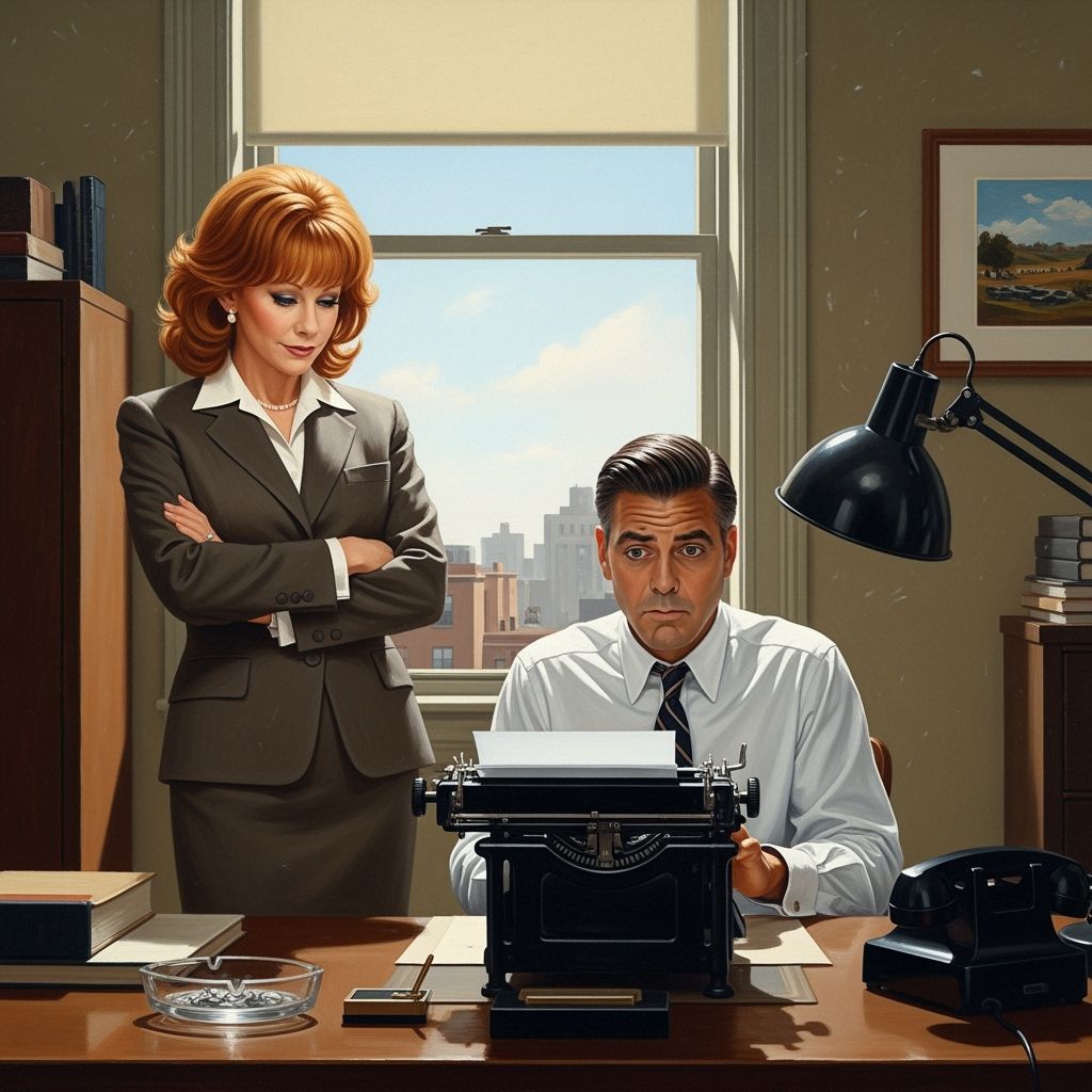 Reba McEntire and George Clooney in 1950s Office Oil Paintin...