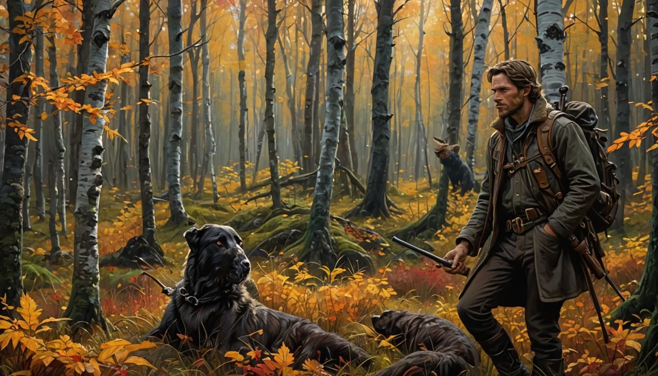 Hunter in Autumn Alaska: Hyperrealistic Oil Painting
