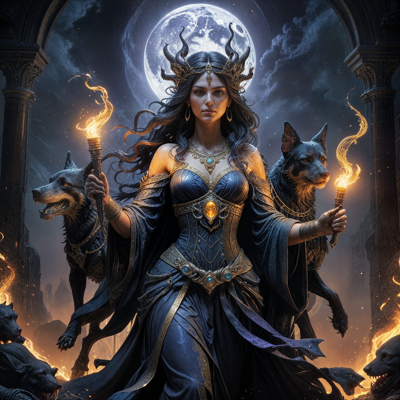 Dark Goddess Hekate in Mystical, Dreamlike Fantasy