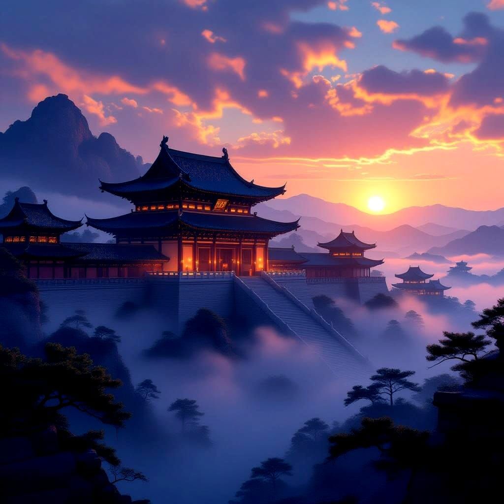 Korean Royal Palace at Sunrise: Fantasy Concept Art