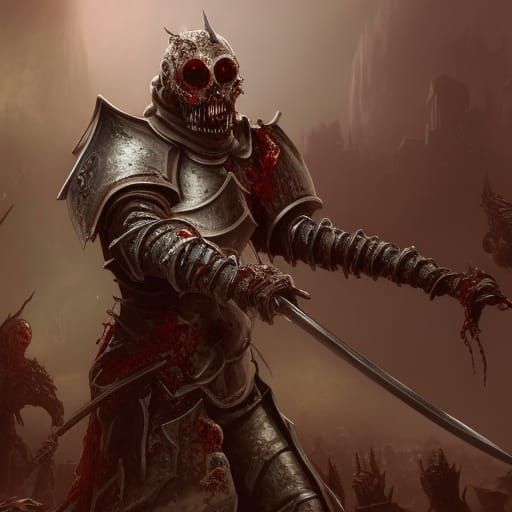 Rotting Zombie Knight with Sword: Detailed Matte Painting