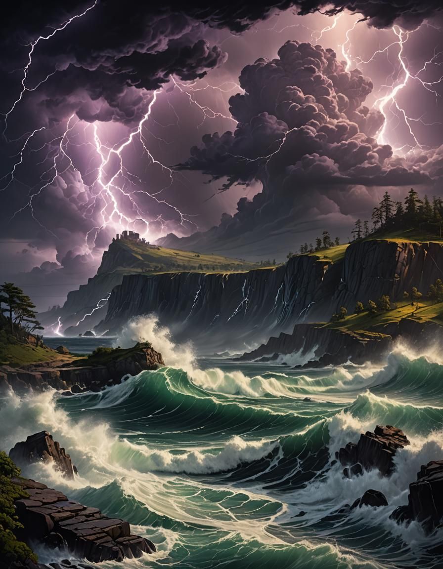 Stormy Ocean Island in Dark Fantasy Style
