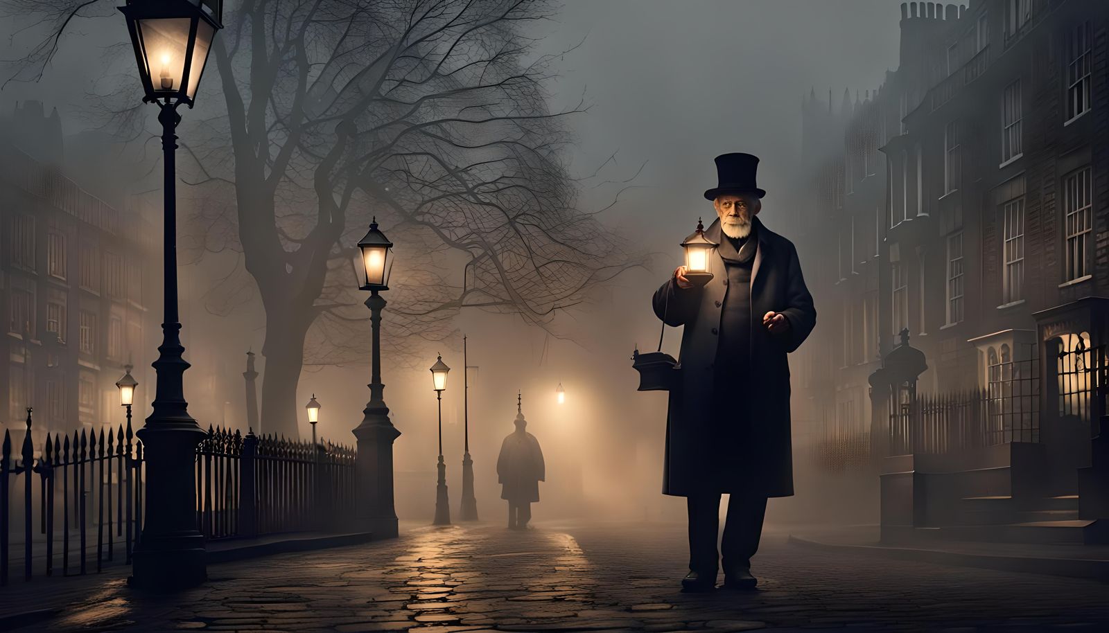Lantern Lights London's Foggy Streets at Night